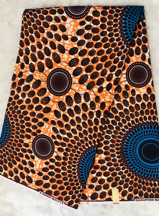 African Print Brown Blue Ankara Fabric 6 yards