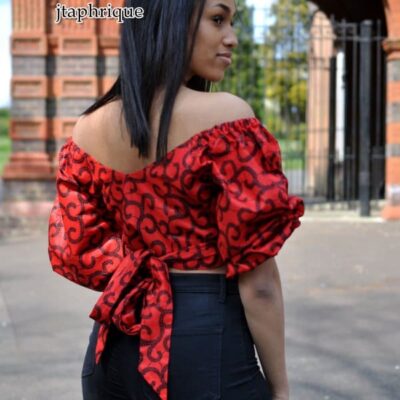 Red & Black African Print Wrap Top Product Image
