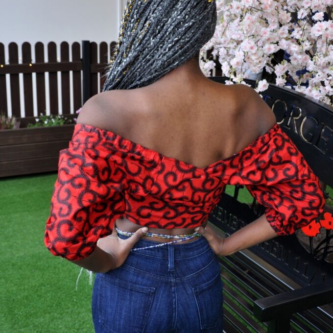 Red & Black African Print Wrap Top - African Clothing Store