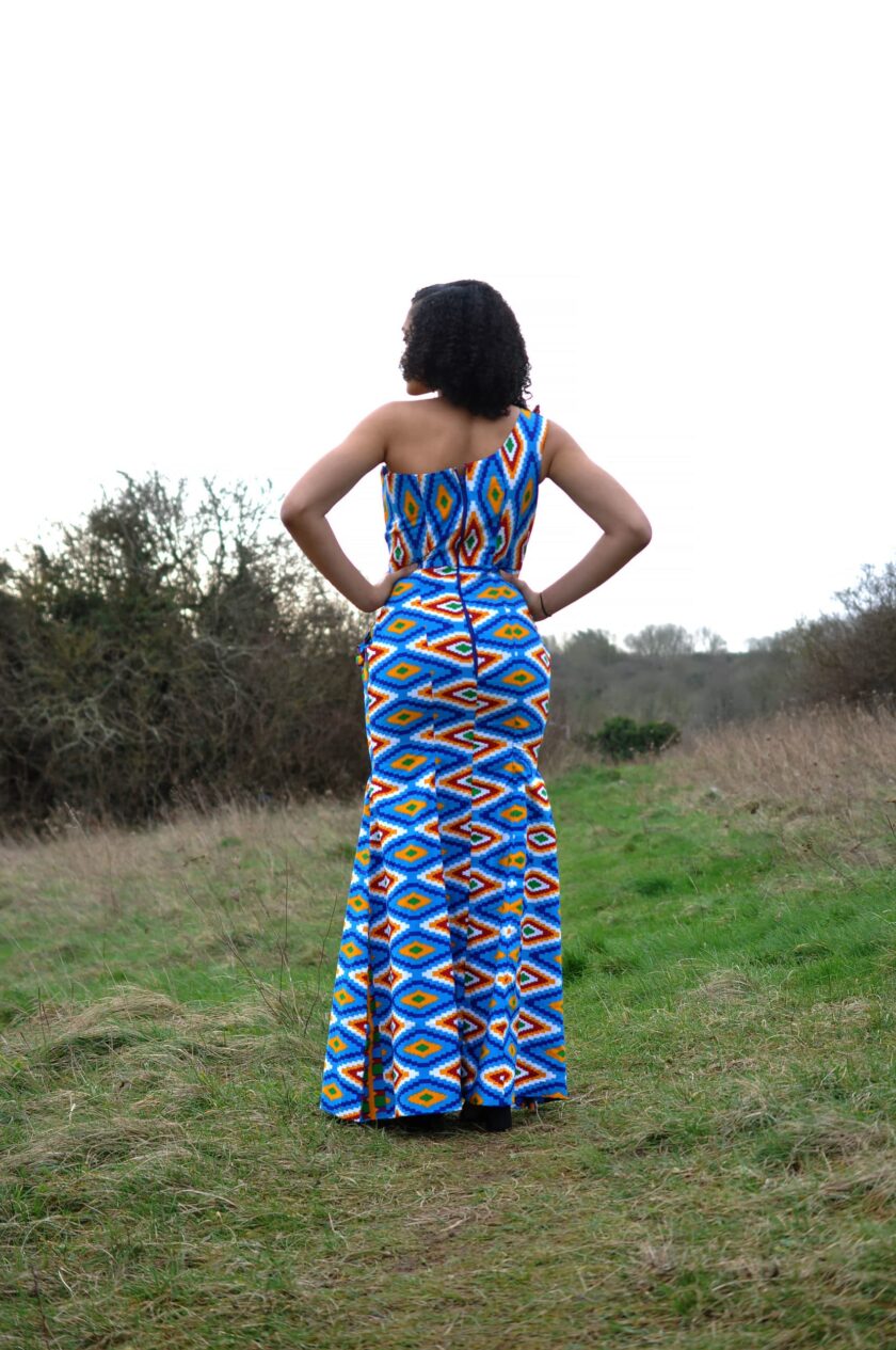 back African Kente Adowah One Shoulder Silhouette Occasion Dress