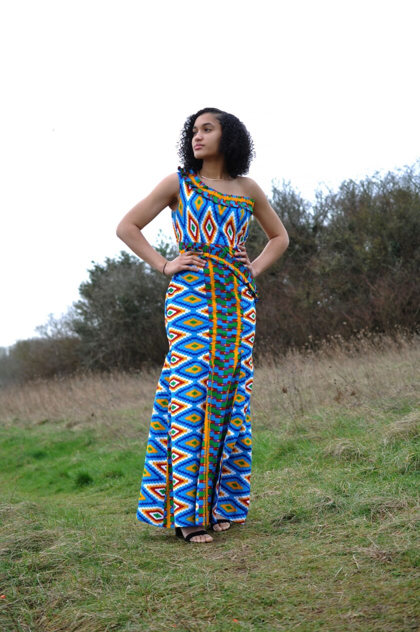 f African Kente Adowah One Shoulder Silhouette Occasion Dress