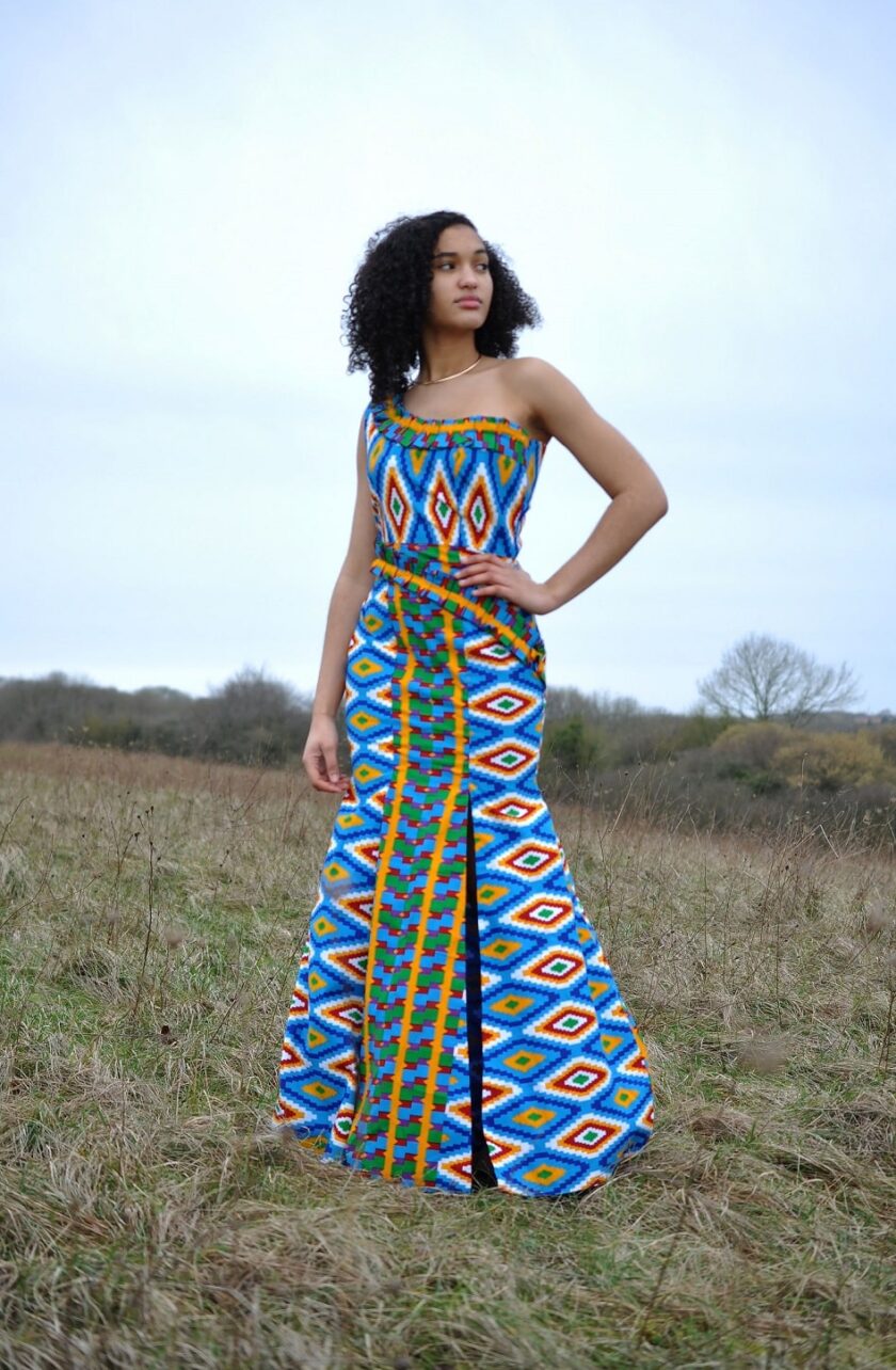 African Kente Adowah One Shoulder Silhouette Occasion Dress 