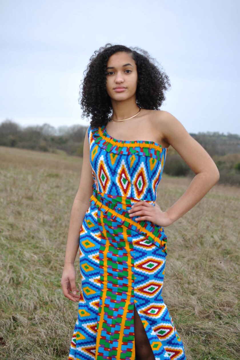 h African Kente Adowah One Shoulder Silhouette Occasion Dress