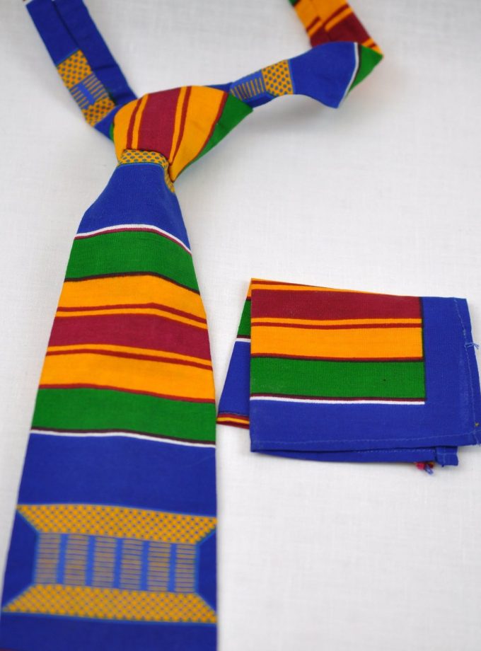 Multicoloured Kente African Print Tie & Pocket Handkerchief