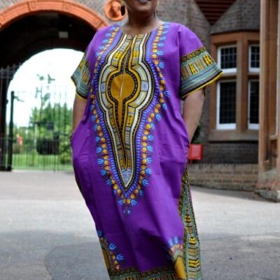 Purple Dashiki Kaftan Zip Front Maxi Dress - back image