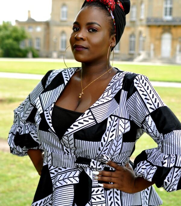 White & Black African Print Peplum Wrap Top - African Clothing Store