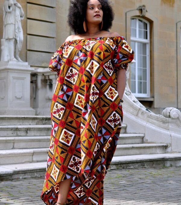 Off Shoulder African Print High Low Dress - African Clothing Store