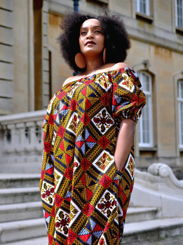 Amy Off Shoulder African Print Asymmetrical Dress