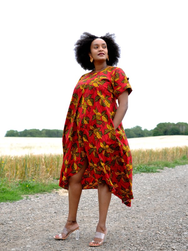 African Ankara Red & Yellow Caroline Maxi Dress