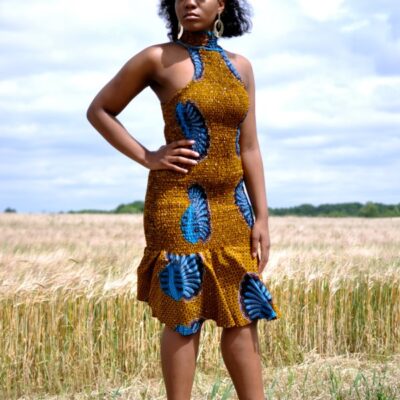 African Print Halter Bodycon Midi Dress
