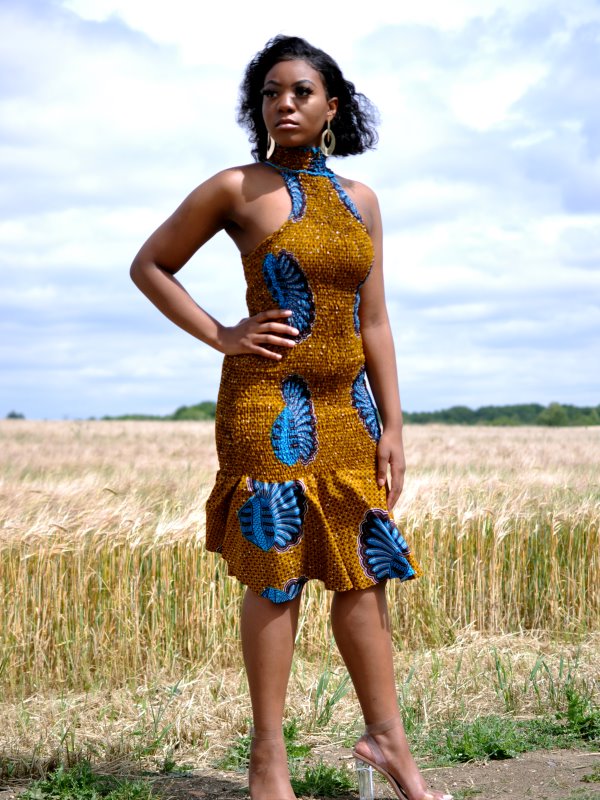 African Print Halter Bodycon Midi Dress