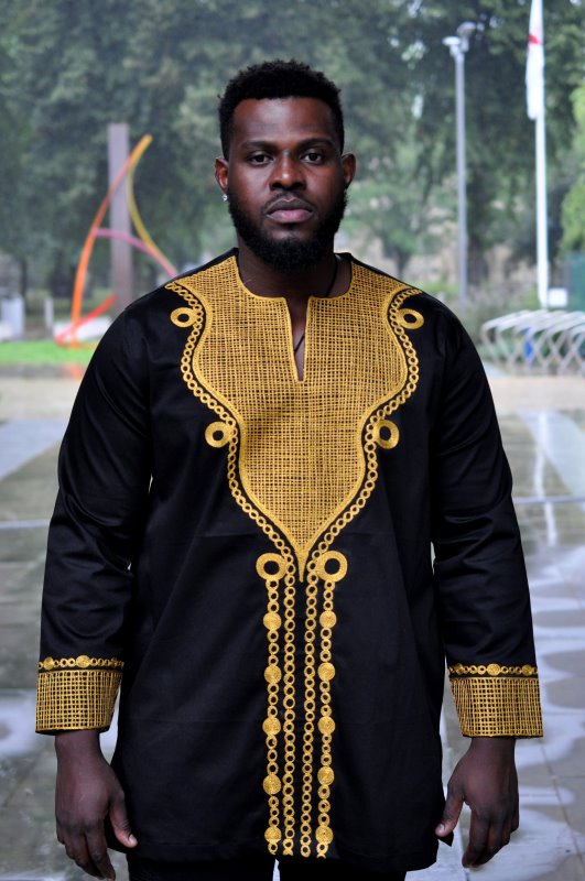 Emmanuel Black & Gold African Embroidery Shirt - African Clothing Store ...