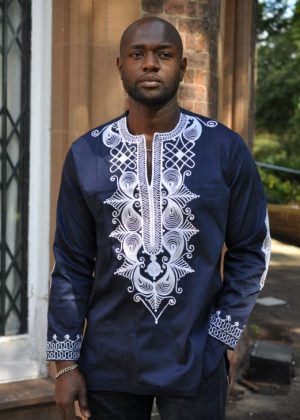 Blue & Silver African Embroidery Shirt Product Image