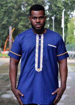 Short Sleeve Black Striped African Silver Embroidery Men Polished ...