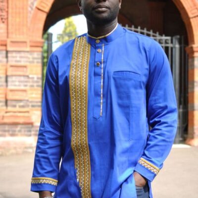 Sky Blue & Gold African Embroidery Shirt