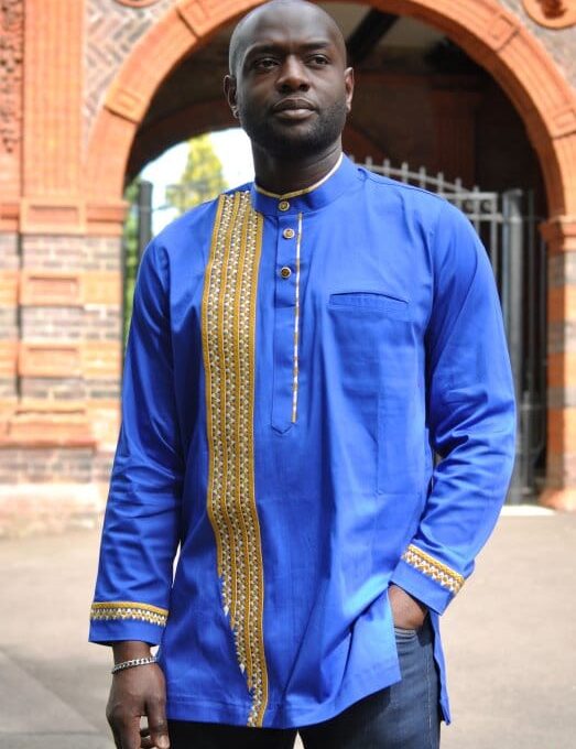 Sky Blue & Gold African Embroidery Shirt