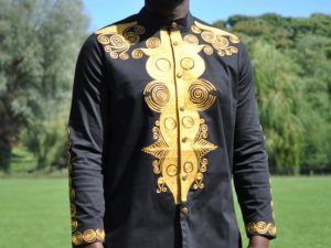 Black & Gold African Embroidery Shirt Product Image