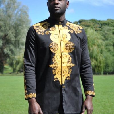 Black & Gold African Embroidery Shirt Product Image
