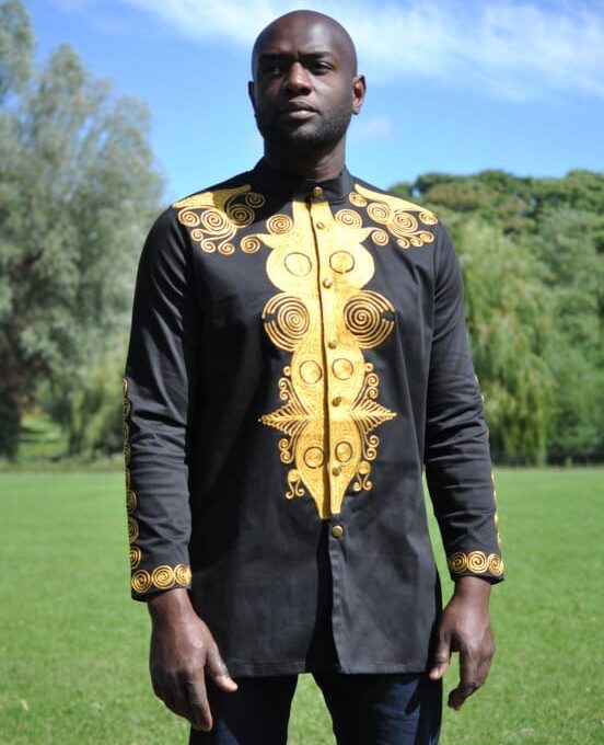 Black & Gold African Embroidery Shirt Product Image