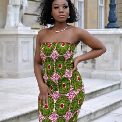 Green Kiki African Print Bandeau Bodycon Dress