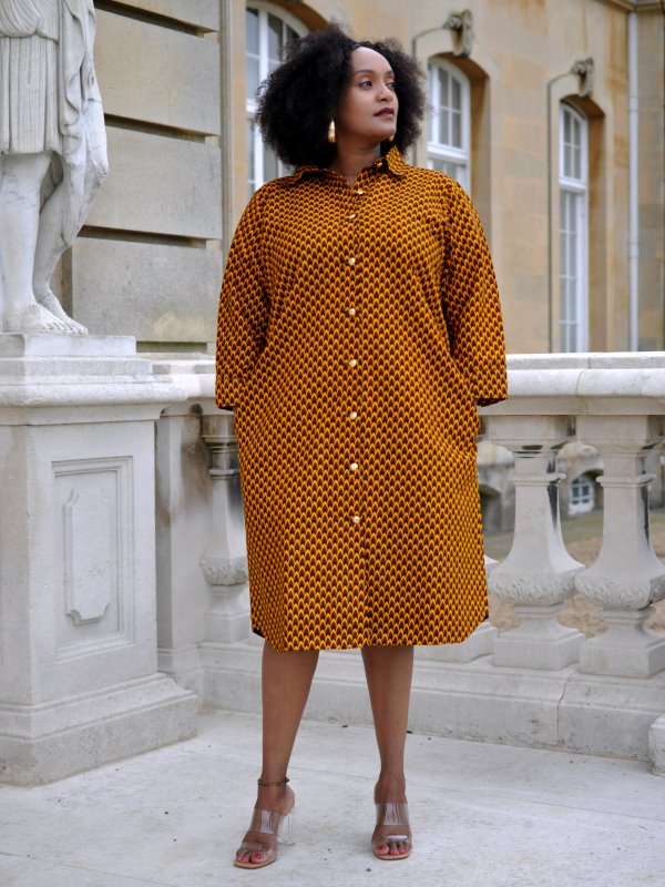 Mustard Yellow African Shirt Dress Additional Front Image