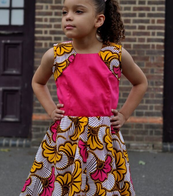 African Ankara Fusion Pink Kids Layla Occassion Dress