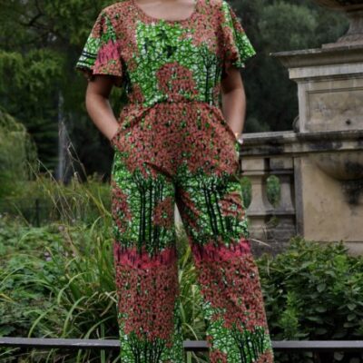 African Print Butterfly Sleeve Wide Leg Jumpsuit