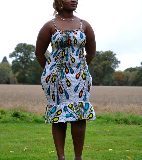 African Print Frill Hem Bodycon Midi Dress