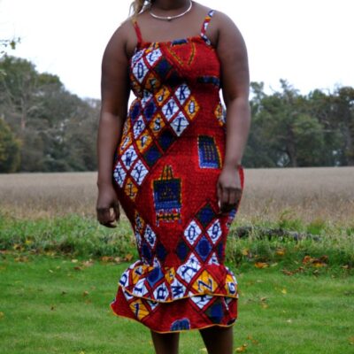 African Print Ladies Elasticated Body-con Strap Midi Dress