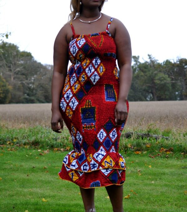African Print Ladies Elasticated Body-con Strap Midi Dress