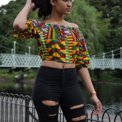 African Print Kente 3/4 Sleeve Gypsy Style Crop Top