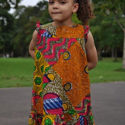 Kids African Mixed Fusion Ankara Multicoloured Dress