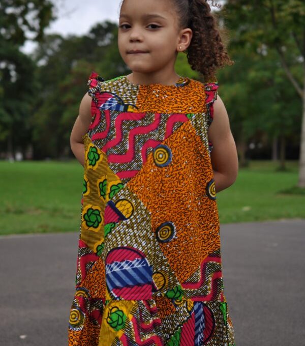 Kids African Mixed Fusion Ankara Multicoloured Dress