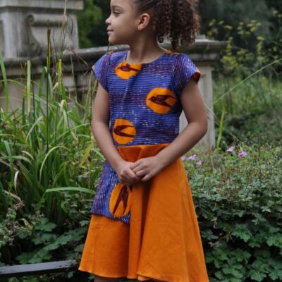 African Ankara Kids Blue & Orange Occassion Dress