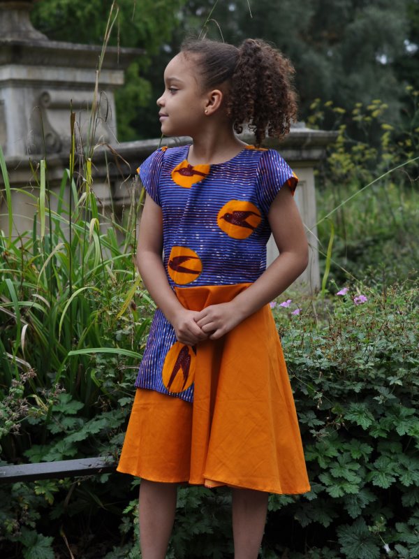 African Ankara Kids Blue & Orange Occassion Dress