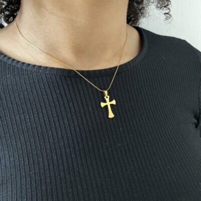 Gold Coloured Stainless Steel Necklace With Cross Pendant