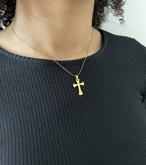 Gold Coloured Stainless Steel Necklace With Cross Pendant