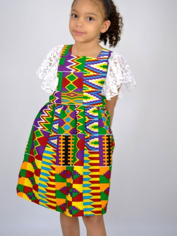 Kids African Ankara Alana Lace Trim Dress - African Clothing Store | JT ...