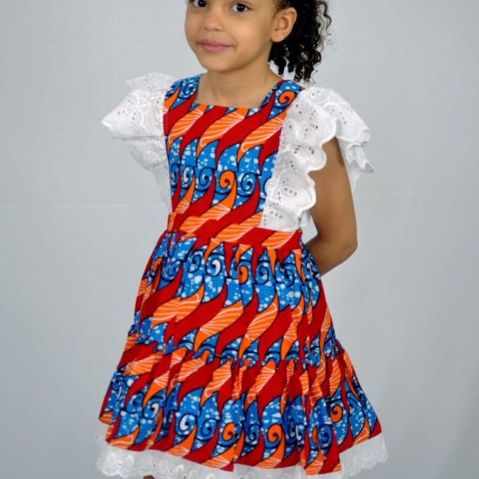 Kids' African Ankara Aiana Lace Trim Dress