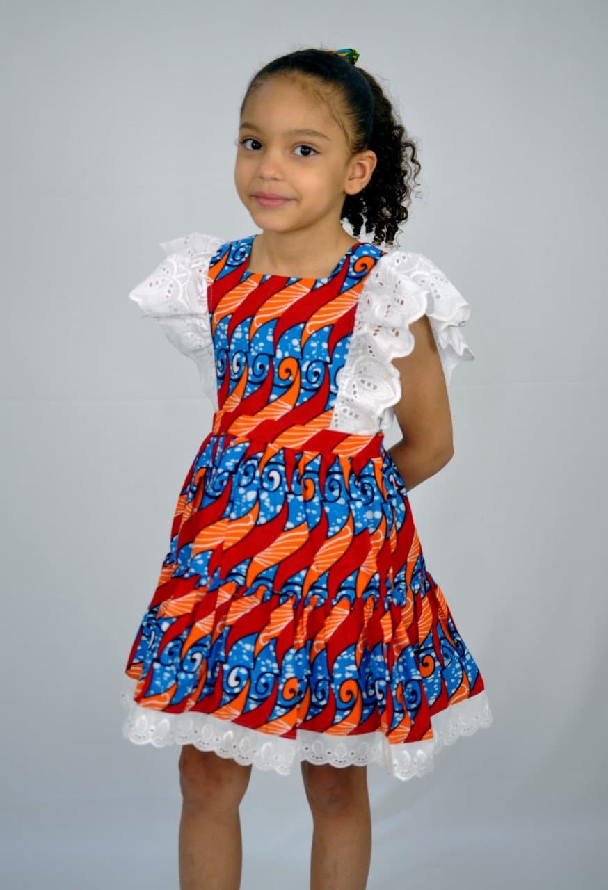 Kids' African Ankara Aiana Lace Trim Dress