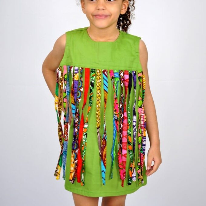 Kids African Print Fabric Tassle Occasion Dress
