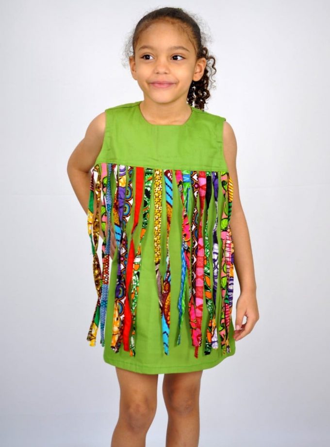 Kids African Print Fabric Tassle Occasion Dress