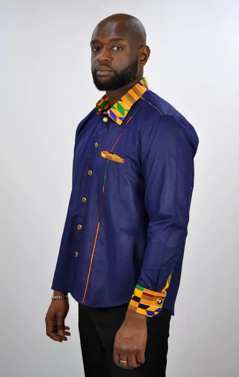 Afram Kente Fusion Blue Smart Shirt – African Clothing Store | JT Aphrique