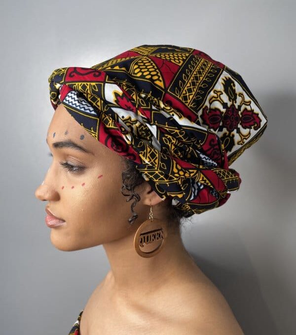 Red African Print Head Wrap / Scarf & Earring Set