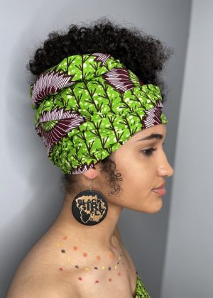 Green African Print Head Wrap & Earrings Gift Set - Close Image of Earrings