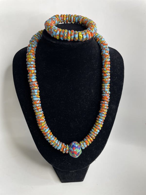 Blue & Orange Glass Bead Necklace Set