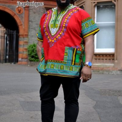 Red & Blue Multi-Coloured Dashiki Shirt - Front Image