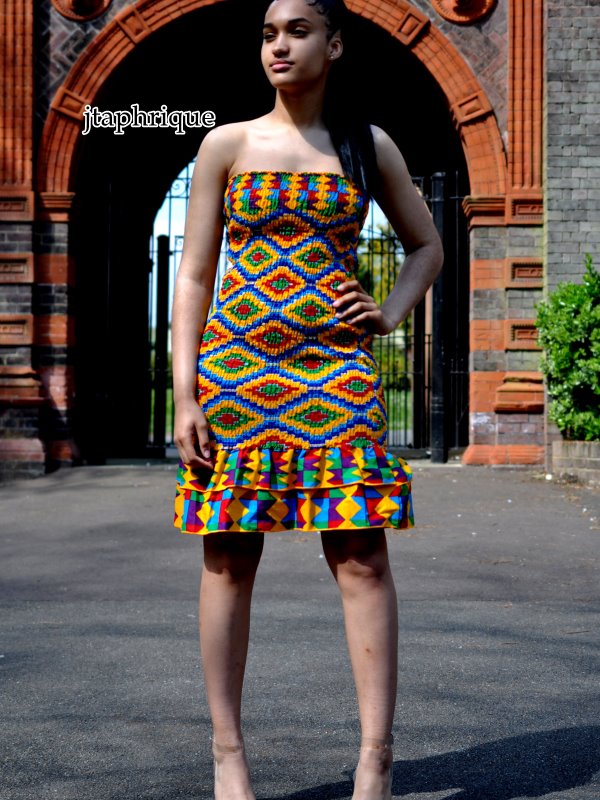 African Print Shirred Bandeau Dress