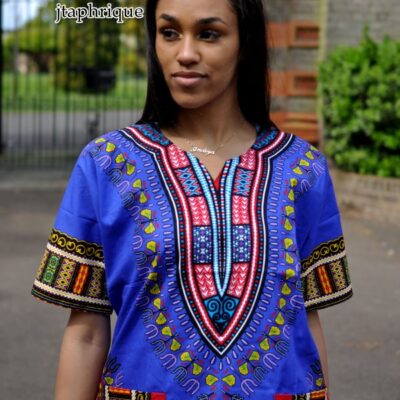 Women's Blue Dashiki Shirt from African Clothing Store. Product Image SKU: 18415