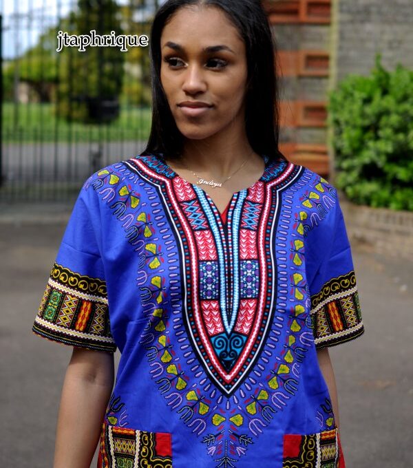 Women's Blue Dashiki Shirt from African Clothing Store. Product Image SKU: 18415